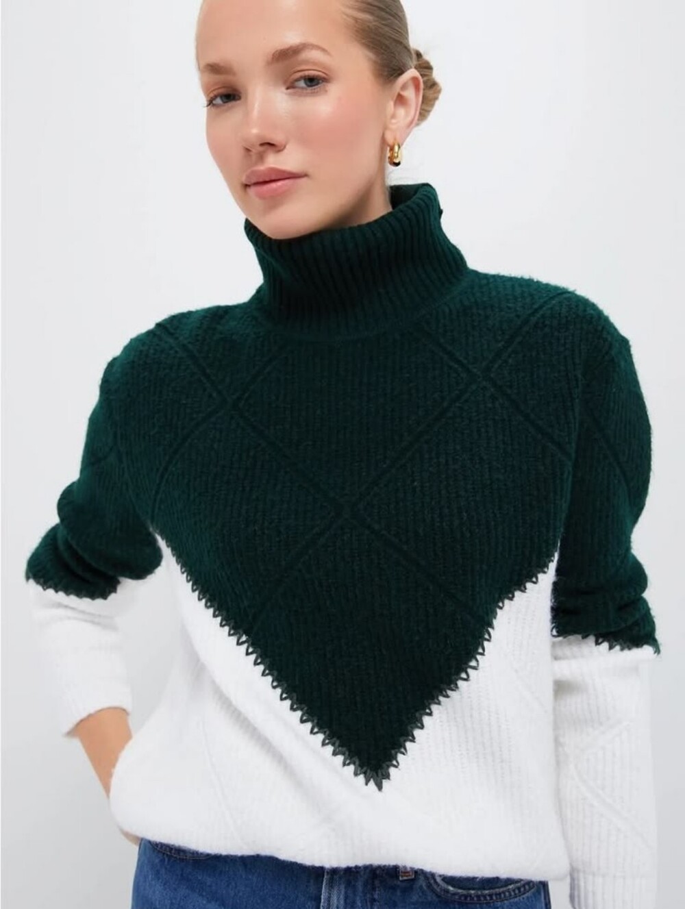 Tuckernuck Hyacinth House Green Cream Diamond Demi Turtleneck Sweater Size XS